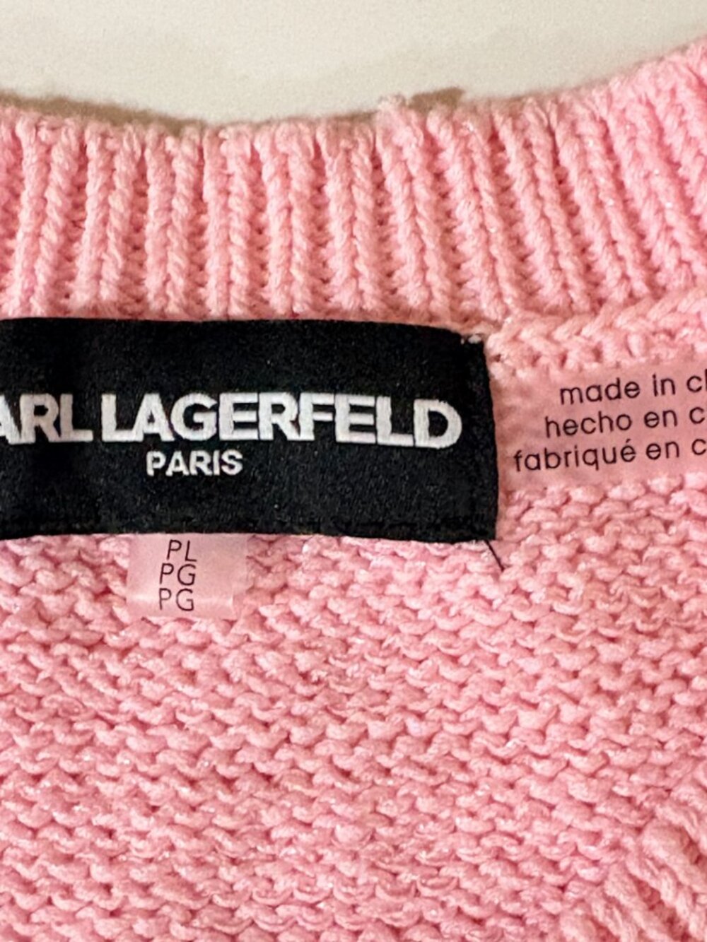 Karl Lagerfeld Paris Pink Short Sleeve Sweater Top Petite Large - Picture 5 of 7